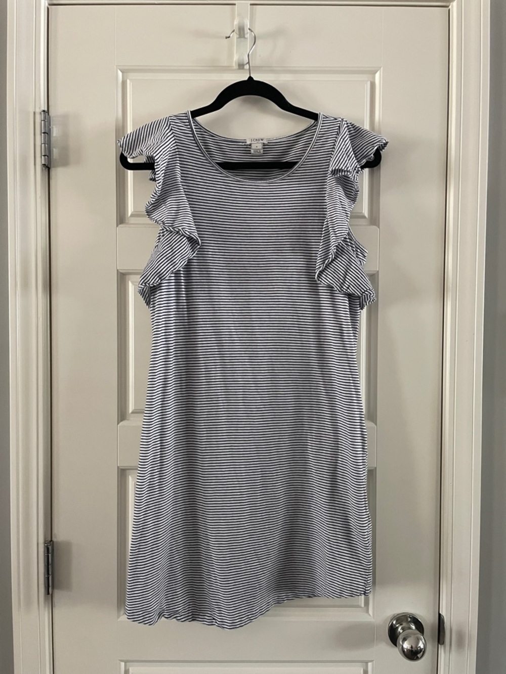 J. Crew Navy & White Ruffle Sleeve Striped Dress